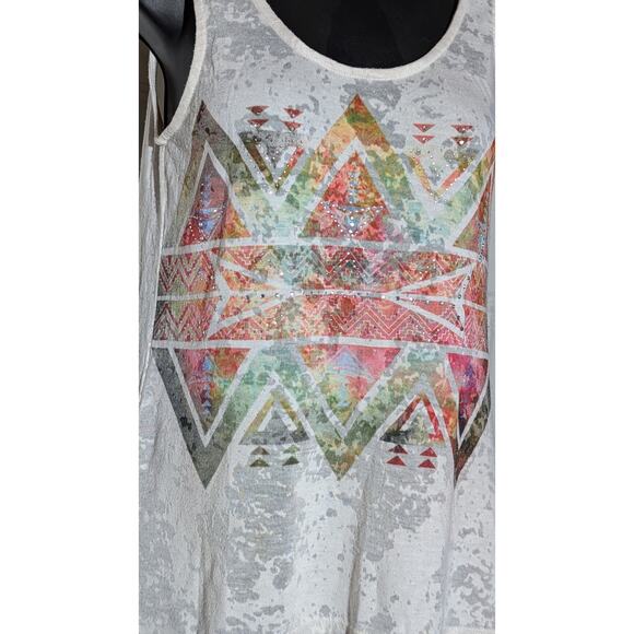 Vanity White Burnout Tank Top Multicolor Geometric Print Sleeveless Y2K Small - Picture 2 of 5